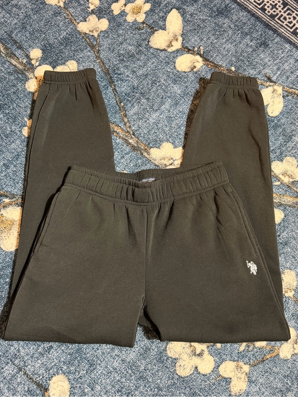 U.S. Polo Assn. Black Track Joggers with White Pony Emblem S